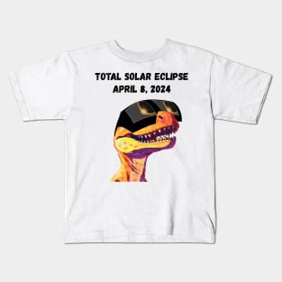 Total Solar Eclipse Grunge Dinosaur—Black text Kids T-Shirt